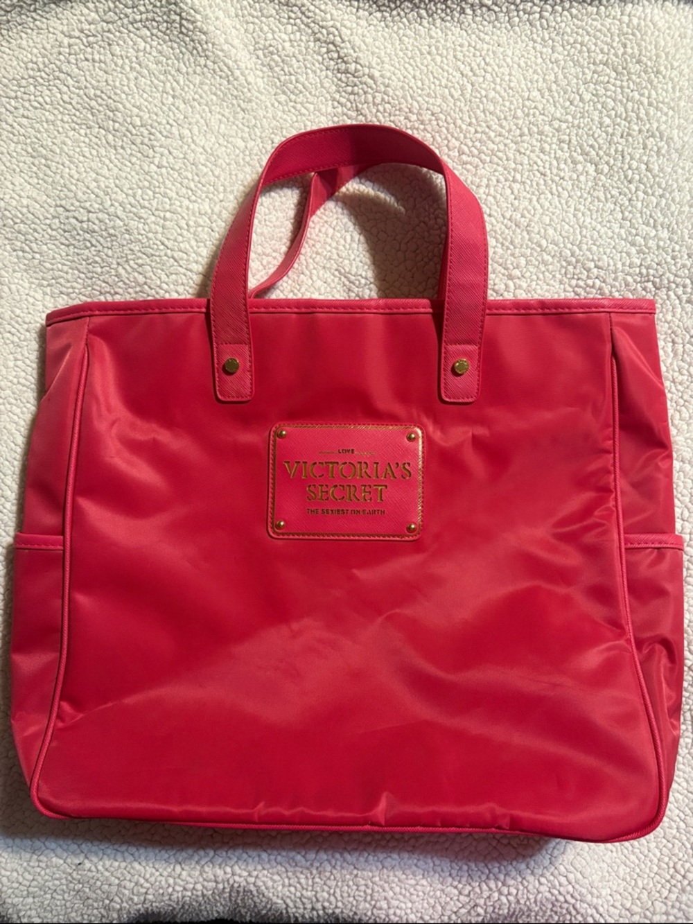 Victoria's Secret Bright Pink Nylon Tote with Logo Plaque